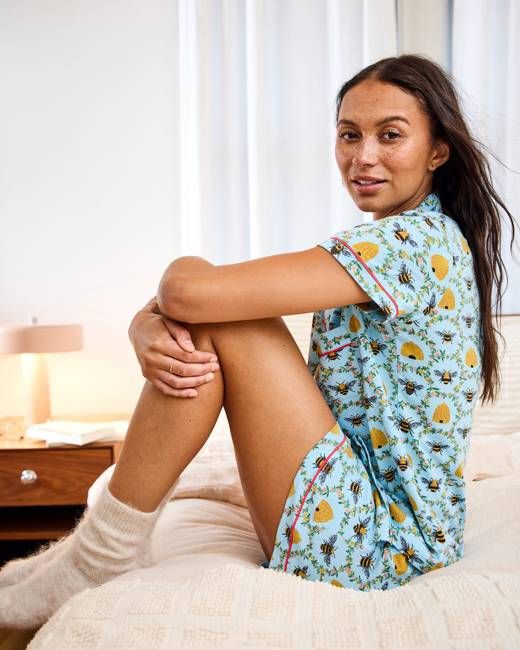 Sweet Bee - Organic Pima Modal Knit Short PJ Set - Soft Blue