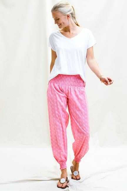 Harem Trousers | Willow Leaf Pink/ White