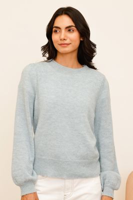 Alpaca Blend Puff Sleeve Jumper | Dusty Blue