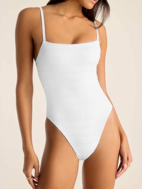Jenna One Piece - White Seersucker Stripe