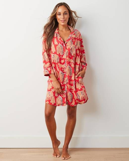 Gingerbread Party - Eco Satin Sleep Shirt - Ruby