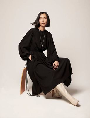 Drawstring Gathered Dress - Resale | Black