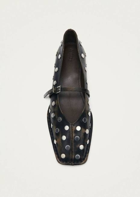 Sway All Studs Vintage Effect Dark Brown Leather Ballet Flats