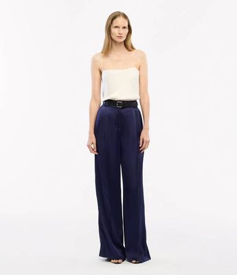 Satin Pleated Trouser | Indigo