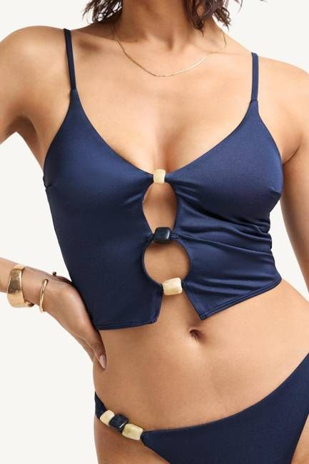 Terra Cut Out Crop Top - Midnight Indigo EcoShimmer