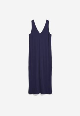 SLEEVELESS JERSEY MIDI DRESS | tinted navy