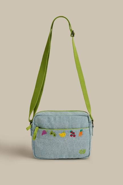 Dara - Denim Crossbody Bag in Veg Embroidery