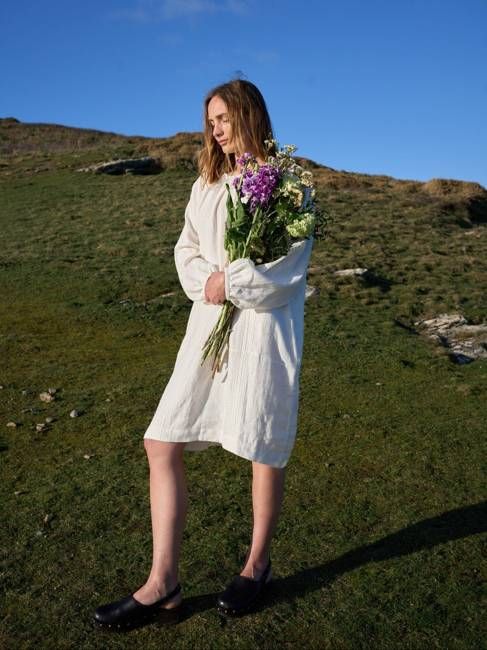 Bramley Dress in Pearl Linen & English Lace