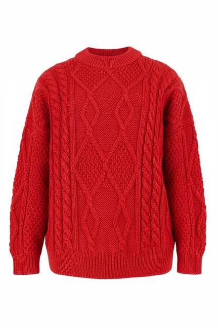 Nonna Cable-Knit 100% Merino Sweater Red