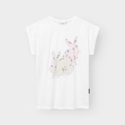 DEDICATED - T-shirt Visby Flower Bunnies White