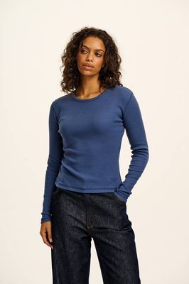 Grayson - Cotton Long Sleeve T-Shirt in Denim Blue