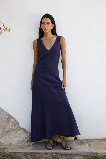 The Athena Maxi Dress in navy blue