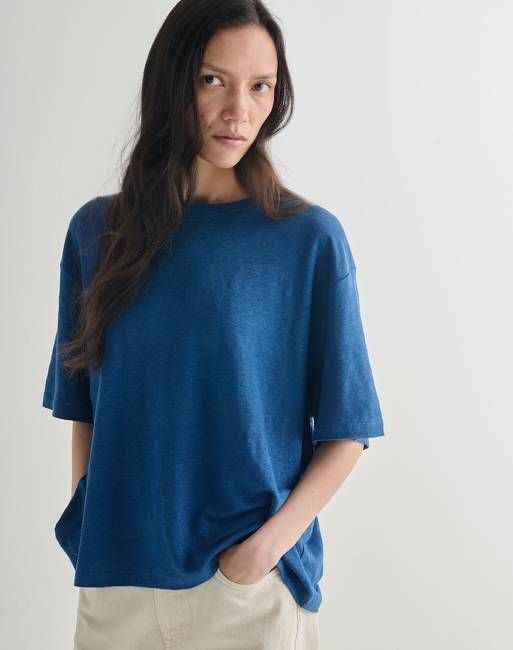 The LINEN / The Boxy Fit Tee - Malin Blue