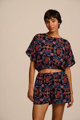 Zamora - Cotton Top in Blue Artisan Floral Patchwork