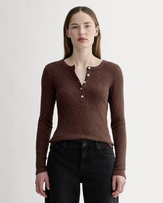 The Cozy Rib Henley | Dark Mahogany