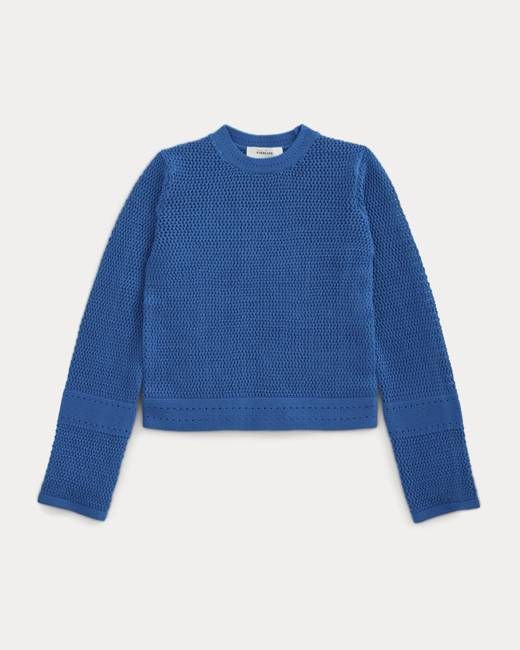 Open Knit Long-Sleeve Crew in Everyday Cotton | Imperial Blue
