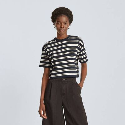 The Organic Cotton Cropped Tee | Navy / Tan