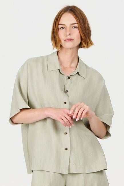KIMONO Tencel Linen Shirt -Soft sage