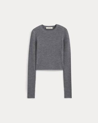 The Cropped Crew Top in Ultrafine Merino | Heather Mid Grey