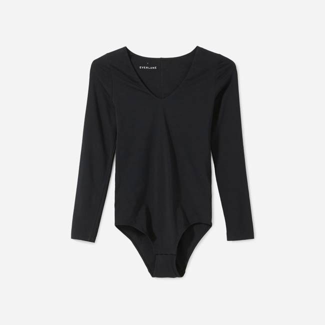 The Long-Sleeve V-Neck Bodysuit | Black | Bikini