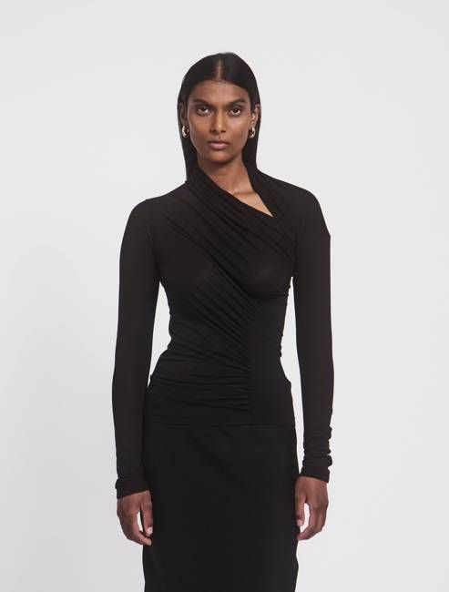 Jeane Cut Out Long Sleeve Top in Black