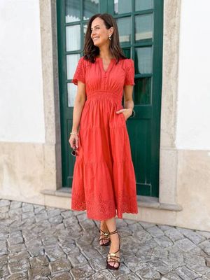 Georgie Cotton Summer Dress - Red