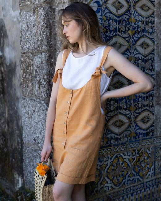 Juno - Linen Romper in Mustard
