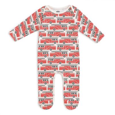 Footed Romper - Firetrucks Red