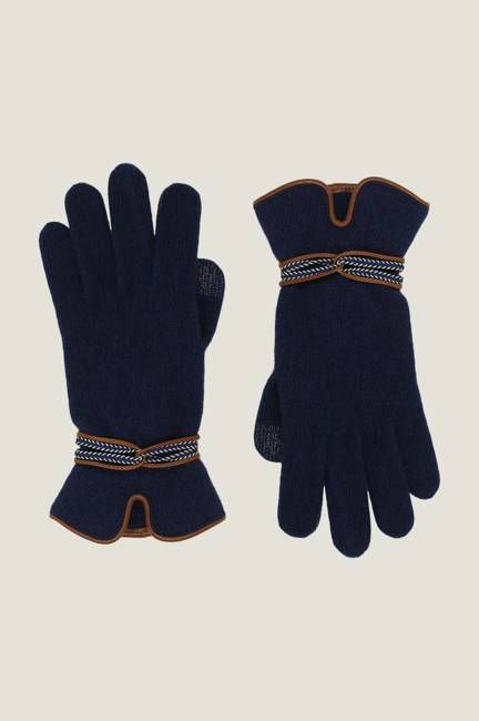 SANTACANA Touchscreen Wool & Cashmere Blend Gloves | Navy/Tan