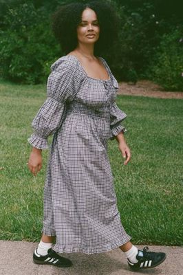 The Adelia Dress Extended | Slate Gingham