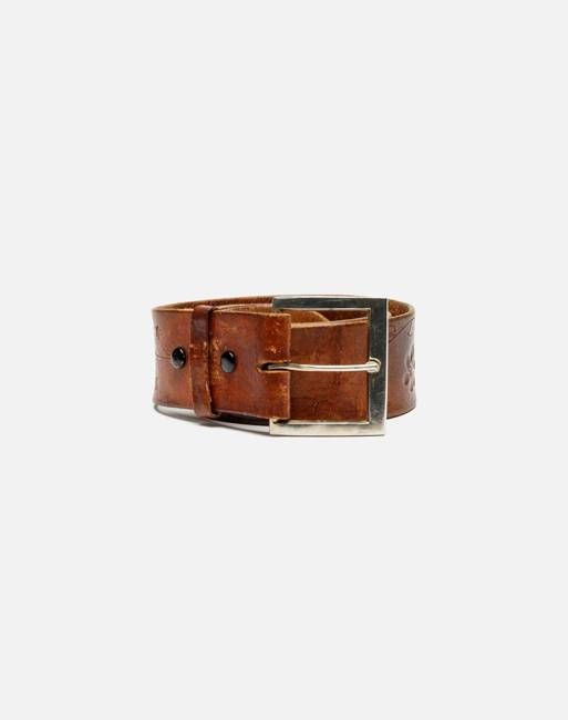 70s Tooled Leather Belt -#1002