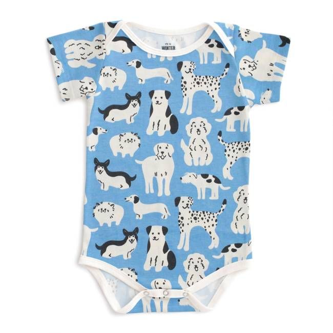 Short Sleeve Snapsuit - Dog Parade Blue