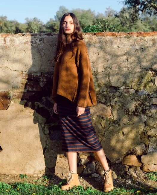 Pam-Sue Organic Cotton Skirt In Navy & Chocolate