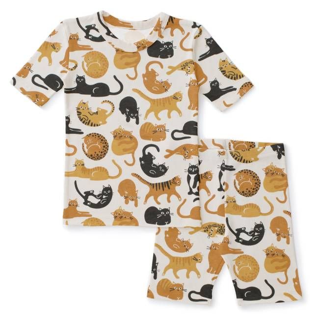 Kids Summer Pajama Set - Cat Friends Gold & Yellow