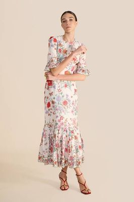 Aster White Floral Bouquet Dress