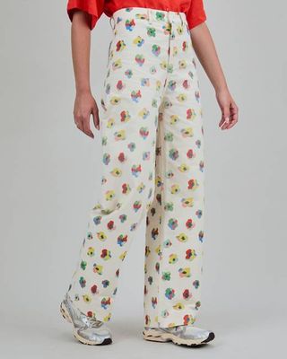 Mini Flower Straigh Leg Pants Ecru