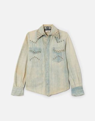 70s Studded Denim Pearl Snap Shirt -#1262
