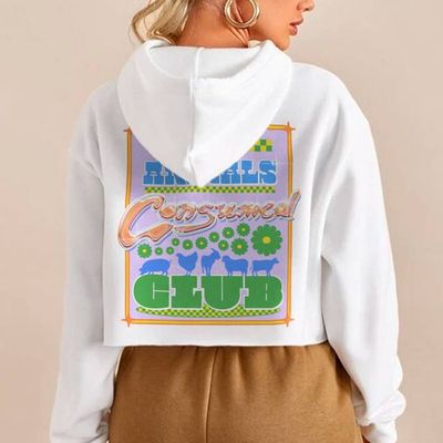 No Animals Consumed Club Crop Hoodie - White