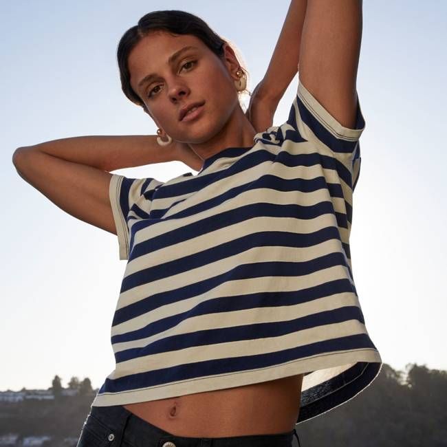 The Box-Cut Tee in Essential Cotton | Ocean Cavern / Canvas Tan | No Pocket