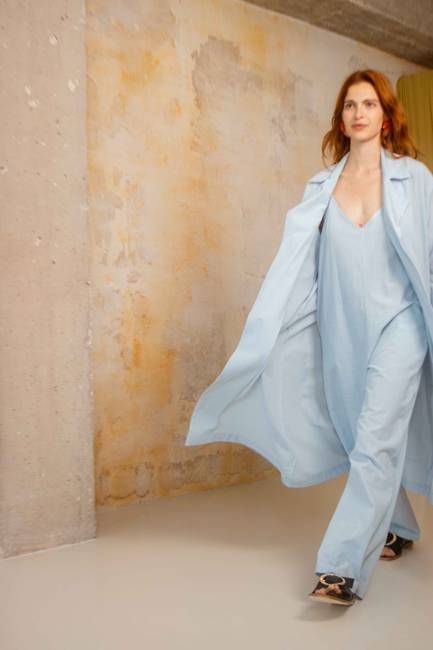 Organic Cotton Wide Jumpsuit in Pale Blue