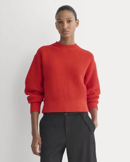 Cropped Ribbed Crew in Everyday Cotton | Fiery Red