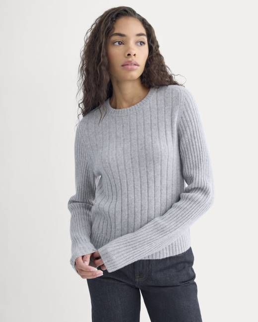 Mix Ribbed Crew in Cashmere | Light Heather Grey