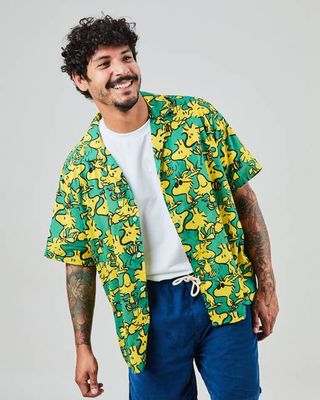 Peanuts Woodstock Aloha Shirts Green
