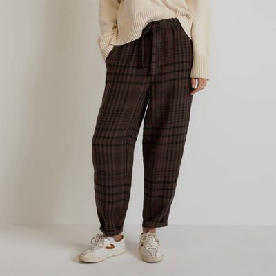 The Linen Pull-On Barrel Pant | Chocolate Brown / Black