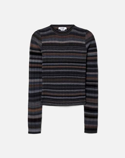 Long Sleeve Rib Crewneck - Black Combo