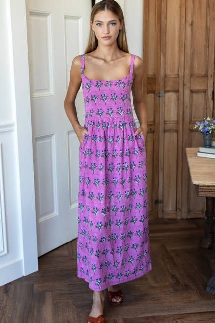 Jour Maxi Dress - Big Marigolds Purple Orchid Organic