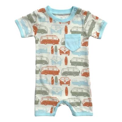 GOTS Certified Organic Cotton Short Sleeve Romper - Vintage Busses