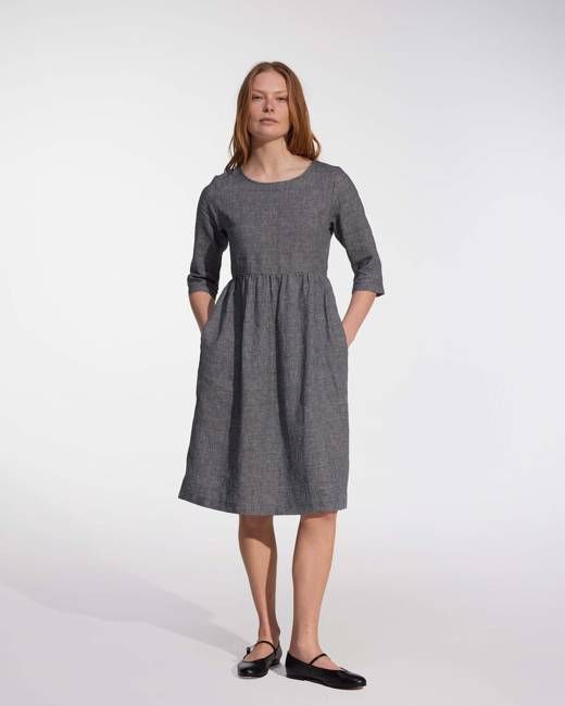 No.19 Midi Linen Dress in Brasserie Check