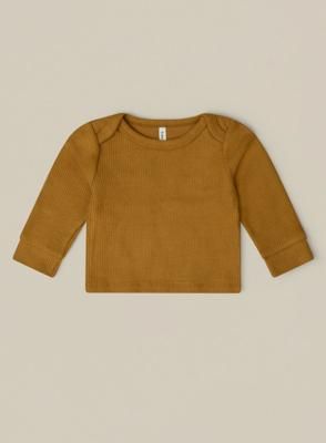 Brown Ribbed Long Sleeve Top