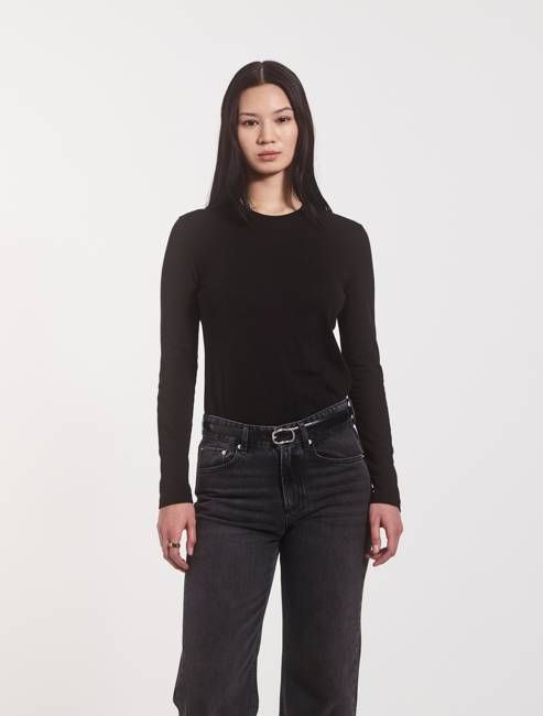 Lightweight Cotton Long Sleeve T-Shirt in Black